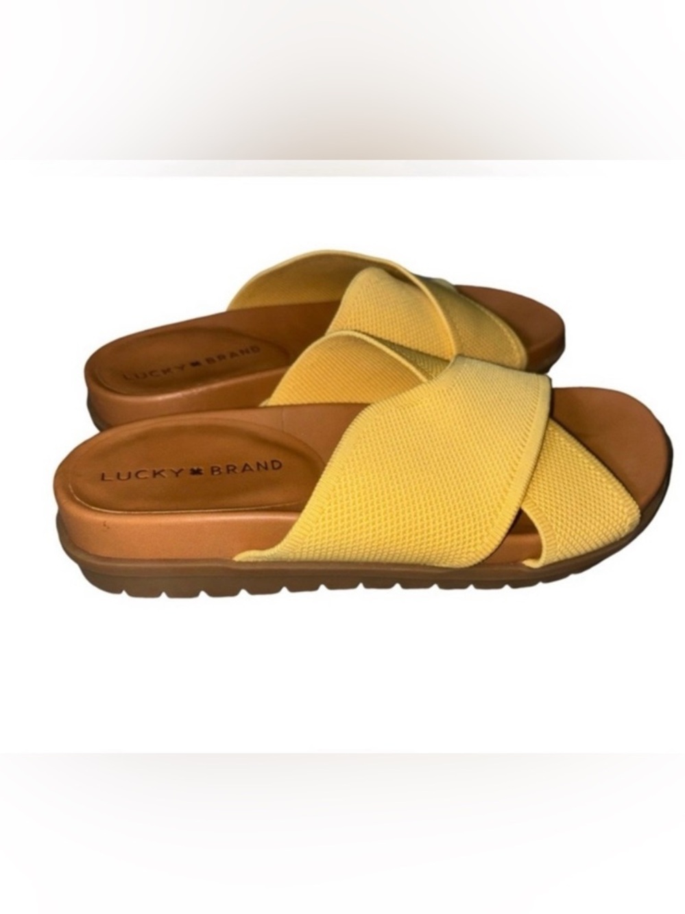 Lucky Brand Seiko Yellow Crossband Slide Sandals
